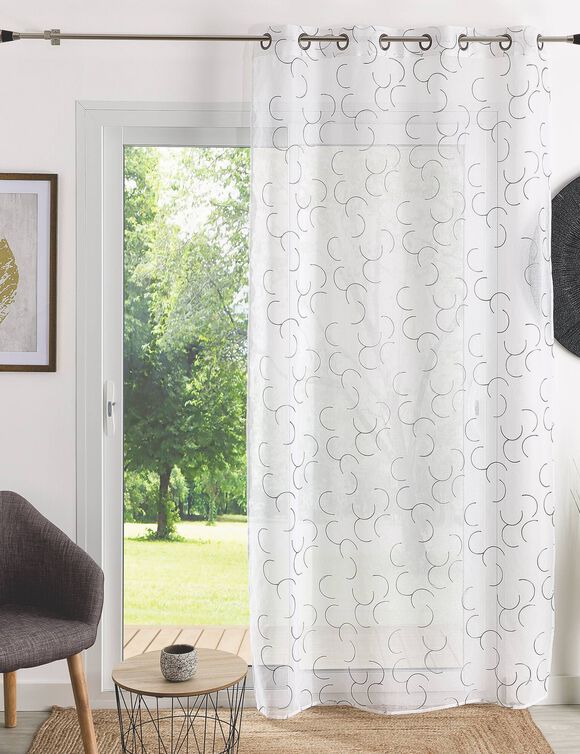 Voilage broderie demi-cercle (blanc / gris) Voilage broderie demi-cercle (blanc / gris)